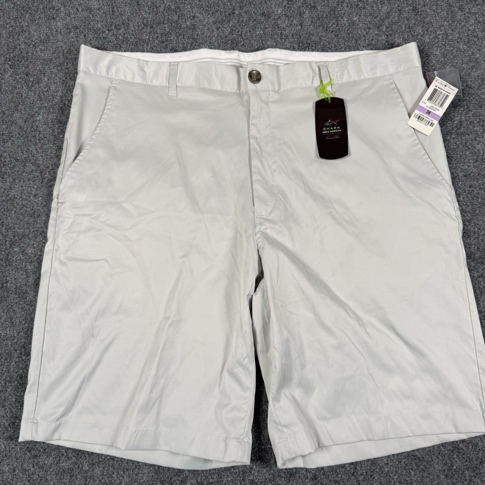 ⛳ NWT Shark Greg Norman Tasso Elba Golf Shorts Mens 38 Silver Spoon Flat Front